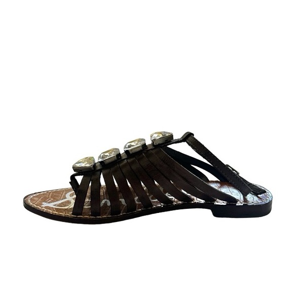 Sam Edelman Dark Brown with Crystal Accents Strappy GoGo Leather Sandals Size 7 - Picture 6 of 9